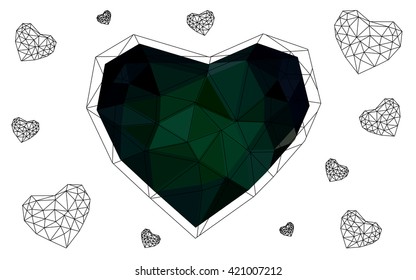 Dark Green heart isolated on white background. Geometric rumpled triangular low poly origami style gradient graphic illustration. Vector polygonal design for your business.