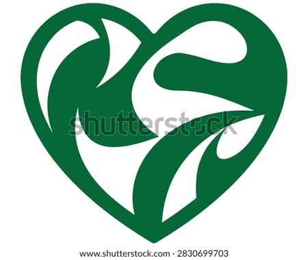 Dark green heart shape with abstract fluid wave cutouts abstract environment illustration isolated background creative decoration dynamics vitality wellness feelings affection positive