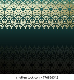 Dark Green Invitation Card with Abstract Pattern and Blank Horizontal Stripe Label. Vector Illustration