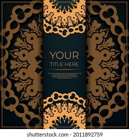 Dark green invitation card template with Indian ornament. Elegant and classic vector elements ready for print and typography.