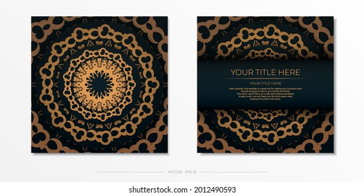 Dark green invitation card template with Indian ornament. Elegant and classic vector elements ready for print and typography.