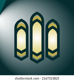 Logotipo islámico verde oscuro Puerta de tres puertas con un concepto sencillo y fácil de aplicar en formato vectorial simple