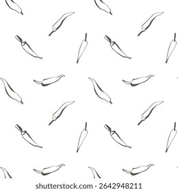Dark green jalapeno pepper seamless pattern on white background in minimal line art style for kitchen decor or food packaging