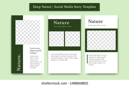 Dark Green Jungle Color Social Media Instagram Story Template Vector With Photo Frame Simple Elegant Minimalist Style