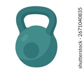 Dark green kettlebell weight in flat vector cartoon style, isolated on white background.