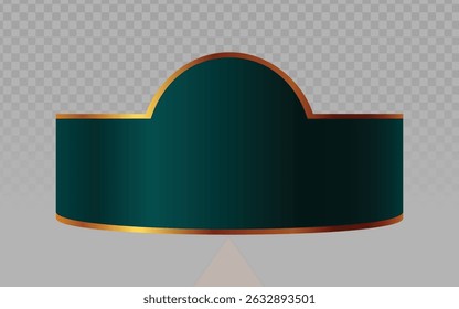 Montagem de rótulo verde escuro com borda de ouro, ideal para cosméticos premium, espíritos, ou produtos gourmet. Modelo de vetor de luxo com fundo transparente.