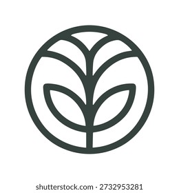 Dark green leafy logo in a circular shape