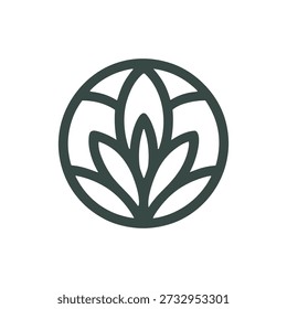 Dark green leafy logo on with circular design