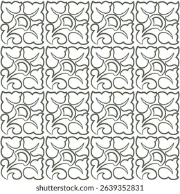 Dark green leaves silhouette on white background. Square medieval plant embroidery ornament. Monochrome leaves vector illustration. Antique style seamless pattern. Vintage floral design element