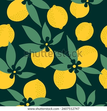 Dark Green Lemon Grove Pattern. Seasonal texture, perfect for textile, wrapping paper or print designs.