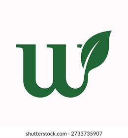 Dark green letter W logo with integrated leaf detail on white, Environmental sustainability, Organic brand identity