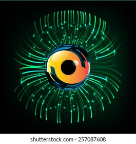 Dark green Light Abstract Technology background for computer graphic website internet. circuit. orange eye