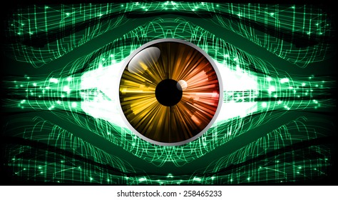 Dark green Light Abstract Technology background for computer graphic website internet and business. circuit. orange eye.