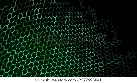 Dark green light hexagon lines network digital background