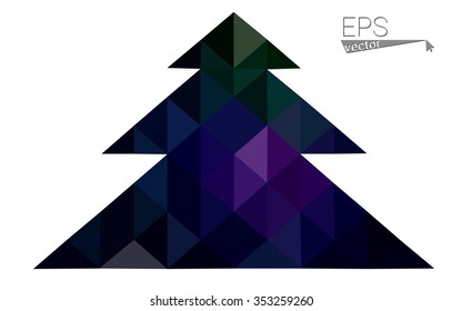 Dark green low poly style christmas tree vector illustration consisting of triangles.Abstract triangular polygonal origami or crystal design of New Years celebration.Isolated on white background