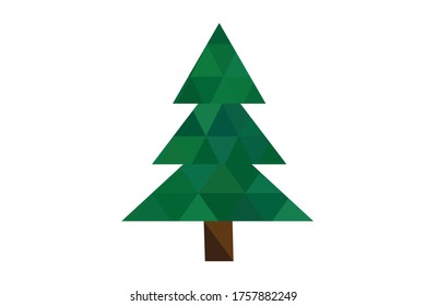 Dunkelgrüne, tiefpolygonistische Weihnachtsbaumvektorgrafik, bestehend aus Dreiecken.