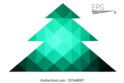 Dark green low polygon style christmas tree vector illustration consisting of triangles. Abstract triangular polygonal origami or crystal design of New Years celebration. Isolated on white background.