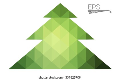 Dark green low polygon style christmas tree vector illustration consisting of triangles. Abstract triangular polygonal origami or crystal design of New Years celebration. Isolated on white background.