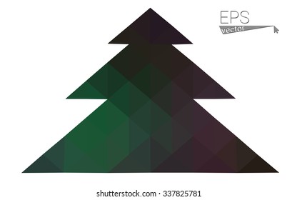 Dark green low polygon style christmas tree vector illustration consisting of triangles. Abstract triangular polygonal origami or crystal design of New Years celebration. Isolated on white background.