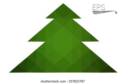 Dark green low polygon style christmas tree vector illustration consisting of triangles. Abstract triangular polygonal origami or crystal design of New Years celebration. Isolated on white background.