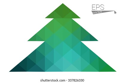 Dark green low polygon style christmas tree vector illustration consisting of triangles. Abstract triangular polygonal origami or crystal design of New Years celebration. Isolated on white background.