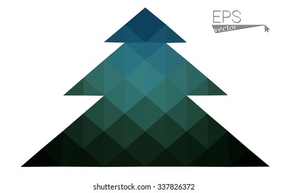 Dark green low polygon style christmas tree vector illustration consisting of triangles. Abstract triangular polygonal origami or crystal design of New Years celebration. Isolated on white background.