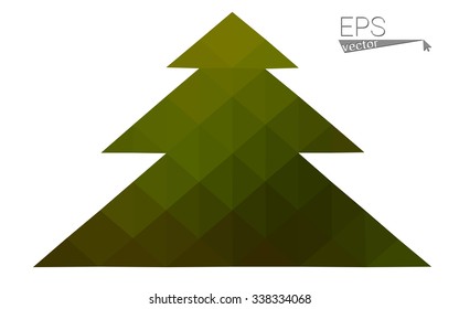 Dark green low polygon style christmas tree vector illustration consisting of triangles. Abstract triangular polygonal origami or crystal design of New Years celebration. Isolated on white background.