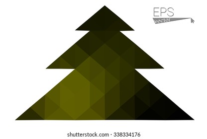 Dark green low polygon style christmas tree vector illustration consisting of triangles. Abstract triangular polygonal origami or crystal design of New Years celebration. Isolated on white background.