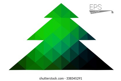 Dark green low polygon style christmas tree vector illustration consisting of triangles. Abstract triangular polygonal origami or crystal design of New Years celebration. Isolated on white background.