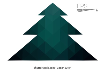 Dark green low polygon style christmas tree vector illustration consisting of triangles. Abstract triangular polygonal origami or crystal design of New Years celebration. Isolated on white background.