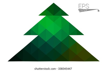 Dark green low polygon style christmas tree vector illustration consisting of triangles. Abstract triangular polygonal origami or crystal design of New Years celebration. Isolated on white background.