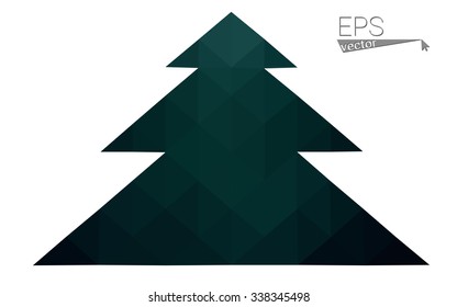 Dark green low polygon style christmas tree vector illustration consisting of triangles. Abstract triangular polygonal origami or crystal design of New Years celebration. Isolated on white background.