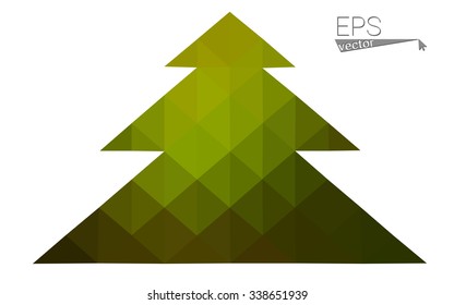Dark green low polygon style christmas tree vector illustration consisting of triangles. Abstract triangular polygonal origami or crystal design of New Years celebration. Isolated on white background.