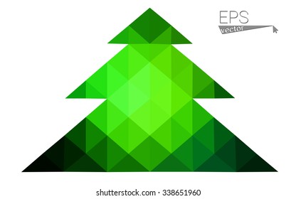 Dark green low polygon style christmas tree vector illustration consisting of triangles. Abstract triangular polygonal origami or crystal design of New Years celebration. Isolated on white background.