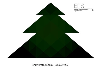 Dark green low polygon style christmas tree vector illustration consisting of triangles. Abstract triangular polygonal origami or crystal design of New Years celebration. Isolated on white background.