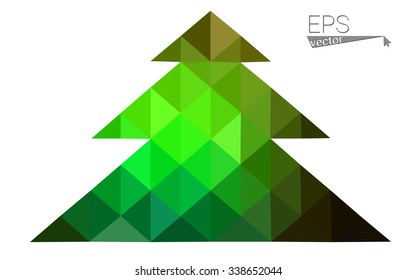 Dark green low polygon style christmas tree vector illustration consisting of triangles. Abstract triangular polygonal origami or crystal design of New Years celebration. Isolated on white background.