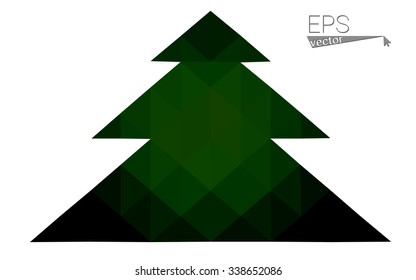 Dark green low polygon style christmas tree vector illustration consisting of triangles. Abstract triangular polygonal origami or crystal design of New Years celebration. Isolated on white background.