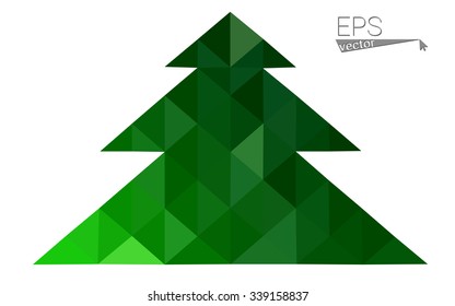 Dark green low polygon style christmas tree vector illustration consisting of triangles. Abstract triangular polygonal origami or crystal design of New Years celebration. Isolated on white background.
