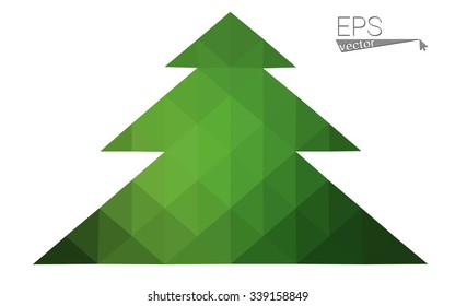 Dark green low polygon style christmas tree vector illustration consisting of triangles. Abstract triangular polygonal origami or crystal design of New Years celebration. Isolated on white background.