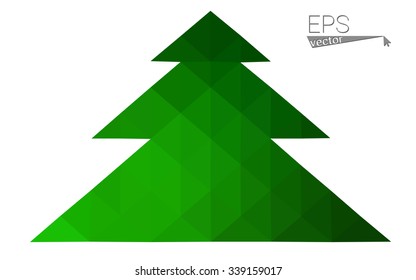 Dark green low polygon style christmas tree vector illustration consisting of triangles. Abstract triangular polygonal origami or crystal design of New Years celebration. Isolated on white background.