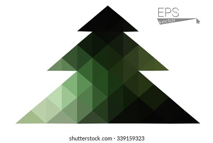Dark green low polygon style christmas tree vector illustration consisting of triangles. Abstract triangular polygonal origami or crystal design of New Years celebration. Isolated on white background.