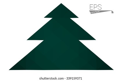 Dark green low polygon style christmas tree vector illustration consisting of triangles. Abstract triangular polygonal origami or crystal design of New Years celebration. Isolated on white background.