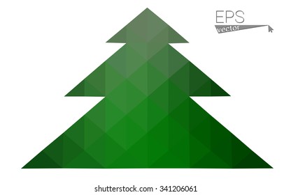 Dark green low polygon style christmas tree vector illustration consisting of triangles. Abstract triangular polygonal origami or crystal design of New Years celebration. Isolated on white background.