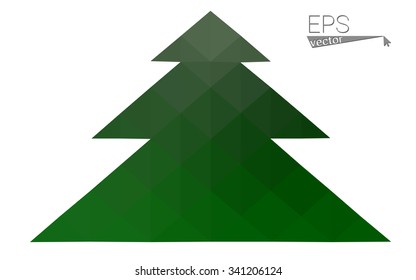 Dark green low polygon style christmas tree vector illustration consisting of triangles. Abstract triangular polygonal origami or crystal design of New Years celebration. Isolated on white background.