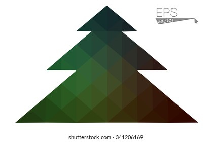 Dark green low polygon style christmas tree vector illustration consisting of triangles. Abstract triangular polygonal origami or crystal design of New Years celebration. Isolated on white background.