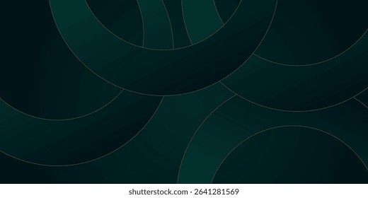 Dark green luxury background with circle geometric pattern. Modern circle overlap layers element with golden lines. modern trendy design