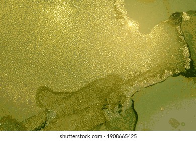 Textura de mármol verde oscuro con polvo dorado. Resumen del fondo vectorial en la técnica de tinta alcohólica. Pintura moderna con brillo. Plantilla para banner, diseño de afiches. Pintura de arte fluido