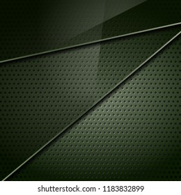 Dark green metallic perforated texture background with glass. Vector design