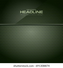 Dunkelgrüne, gelochte Metallstruktur mit Glasbanner. Vektordesign