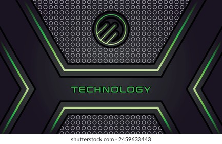 dark green metallic technology background template with technology logo